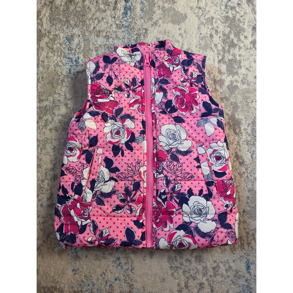Crown & Ivy NWOT Girls Size 6 Floral Navy and Pink Puffer Vest Winter Cold